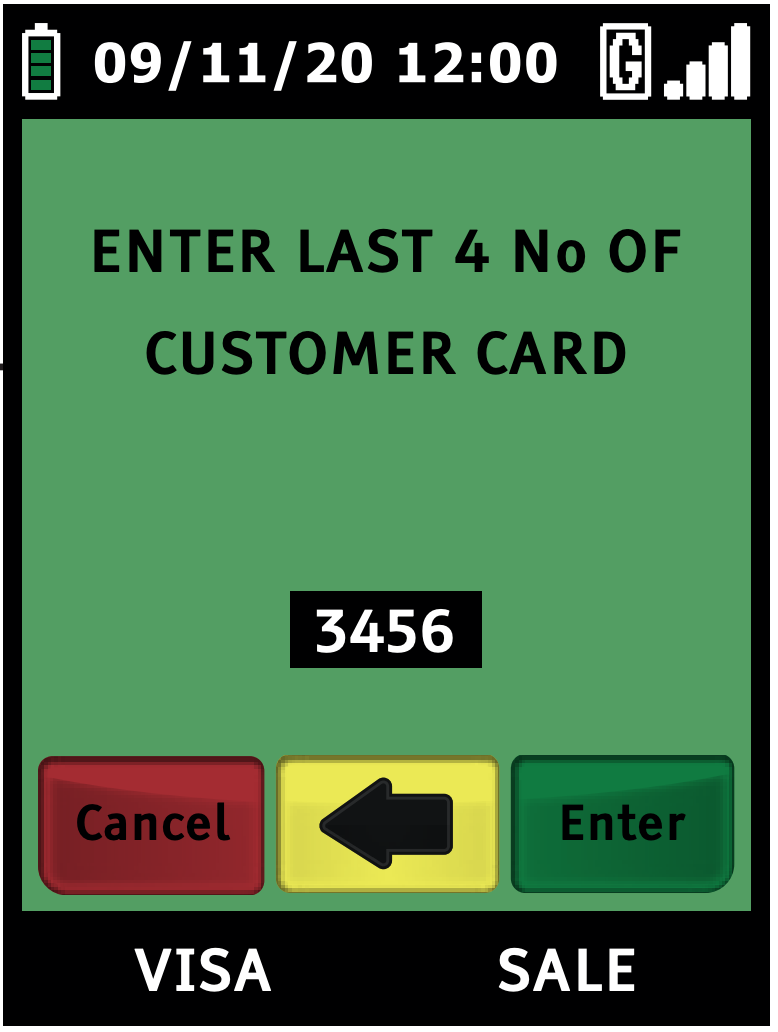 prompt to enter last four digits of customer card