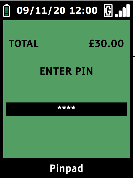 customer should enter pin in terminal vega3000c