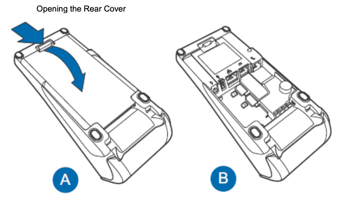 how to open rear cover of v200c terminal