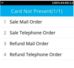 select sale telephone order in card not present menu