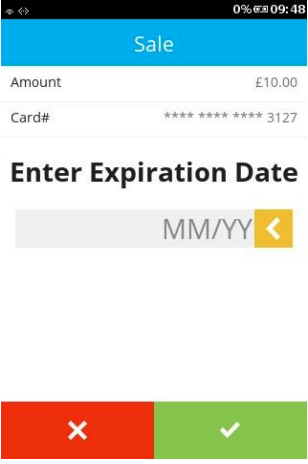 enter customer card expiration date and press enter