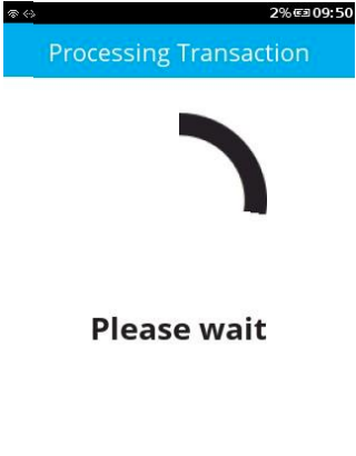 the terminal is now connecting and shows processing transaction please way