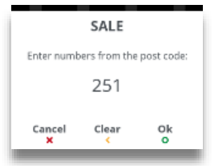 enter the numbers from the postcode into the terminal screen