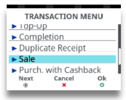 transaction menu for desk 3500