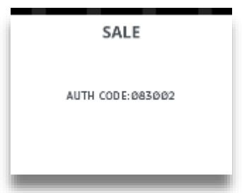 when contactless transaction is complete then auth code is presented on the screen